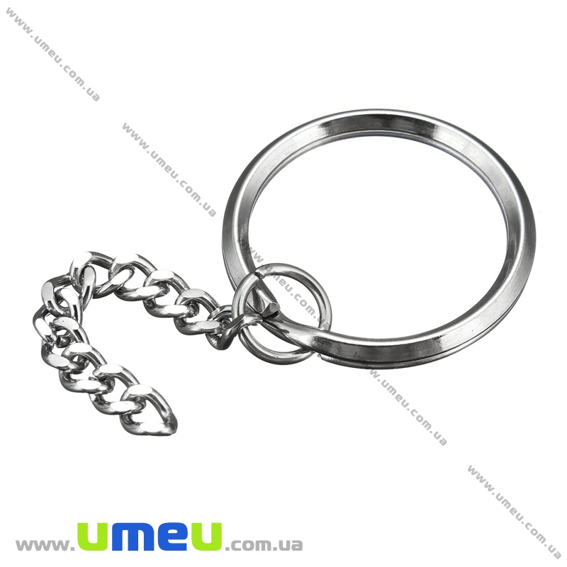 Кільце для ключів з ланцюгом з нержавіючої сталі, 28 мм, Темне срібло (STL-036194)