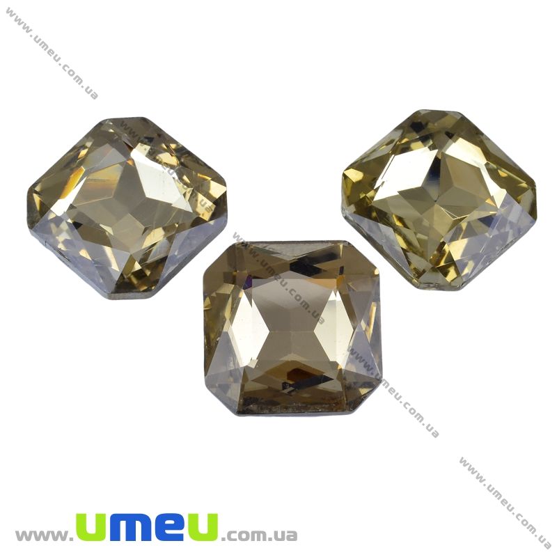 Ріволі скляний, Квадратний гранований, 18х18 мм, Бежевий (KAB-001974)