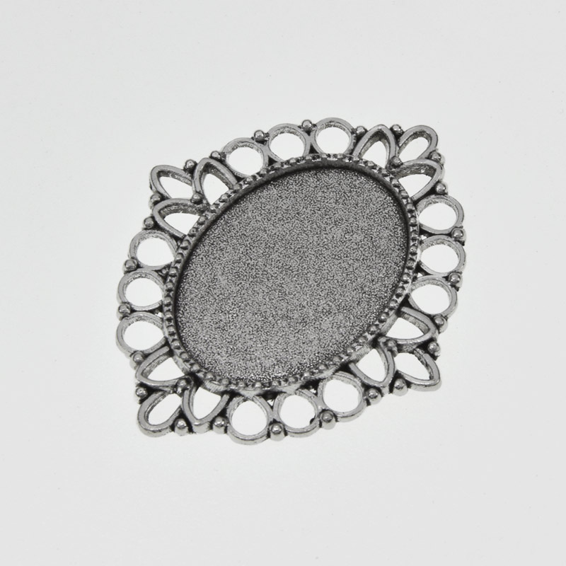 Основа овальна ажурна, 40х34 мм, 25х18 мм, Античне срібло (OSN-059449)
