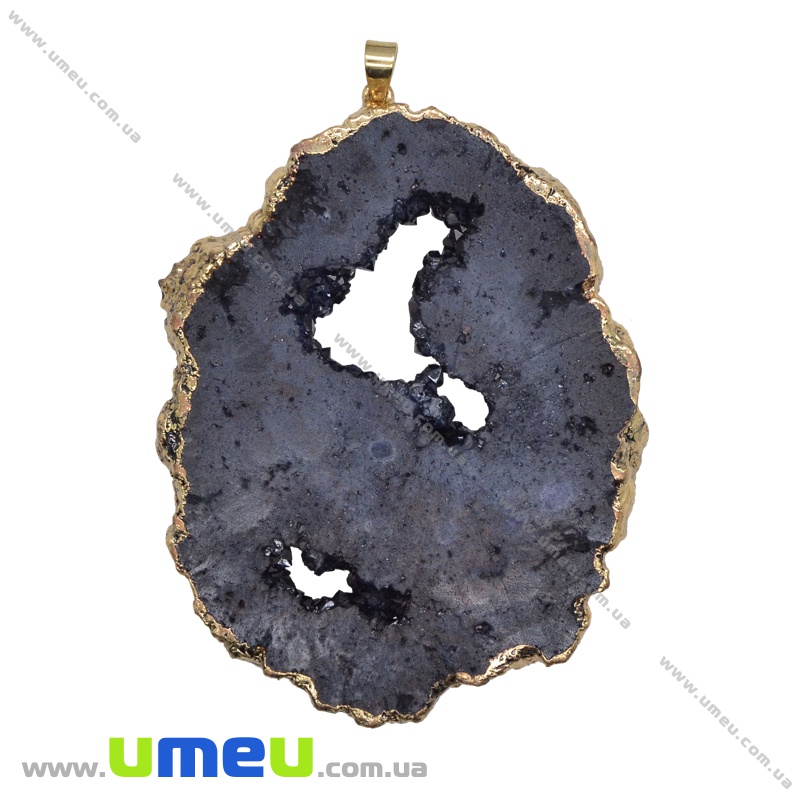 Підвіска з натурального каменю, Друза агату, Чорна, 86х61 мм (POD-034061)