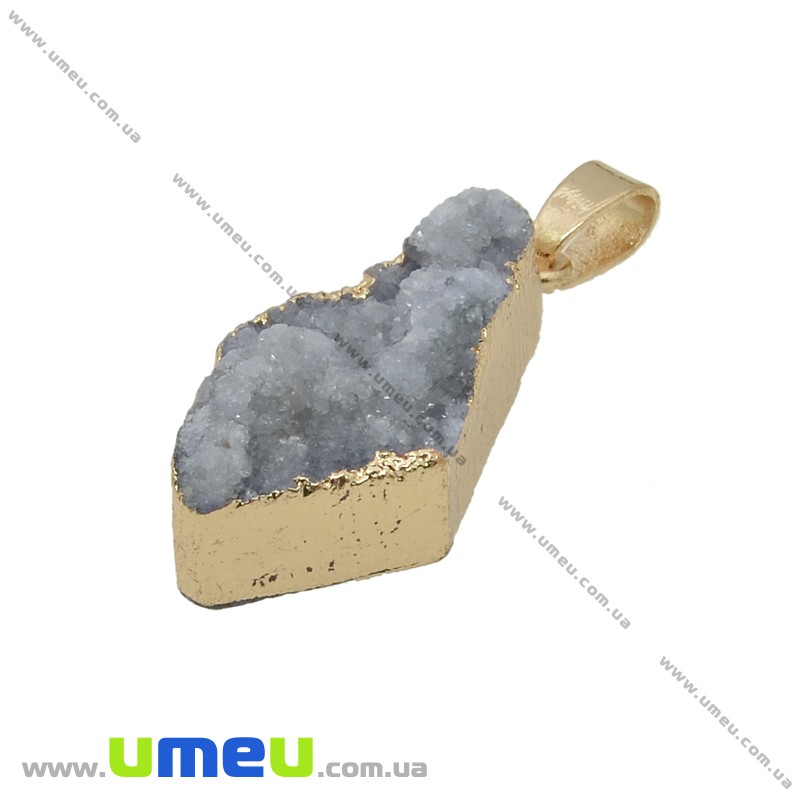 Підвіска з натурального каменю, Друза агату, Ромб, Сіра, 39х16 мм (POD-034055)