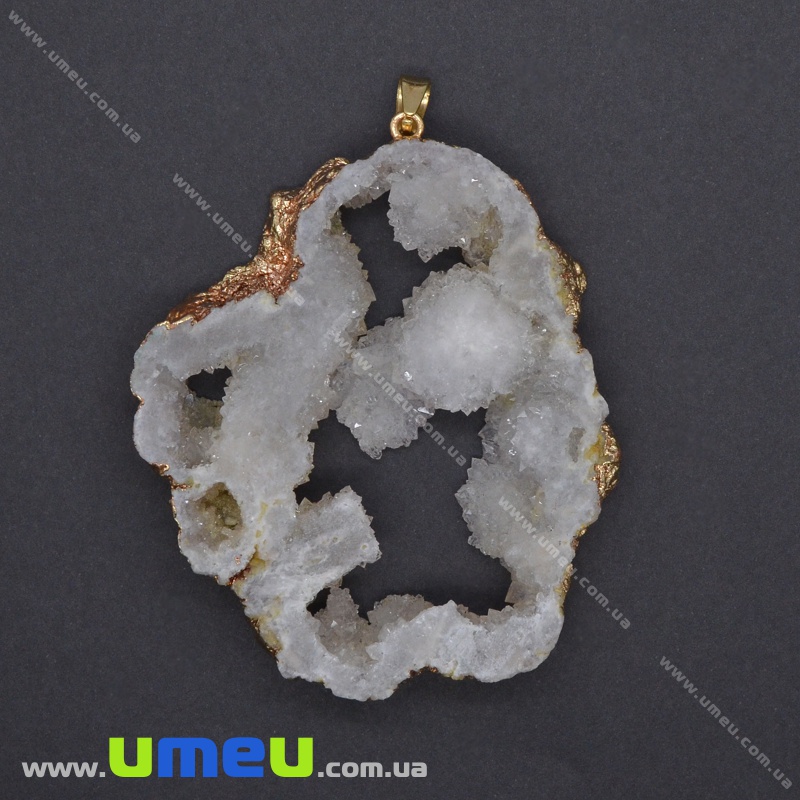 Підвіска з натурального каменю, Друза агату, Сіра, 77х59 мм (POD-036547)