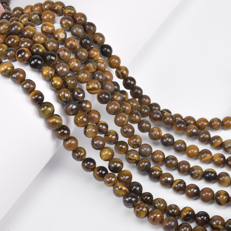 Намистини Тигрове око, Натур. камінь, 6,5 мм, Круглі, 37 см (BUS-060993)