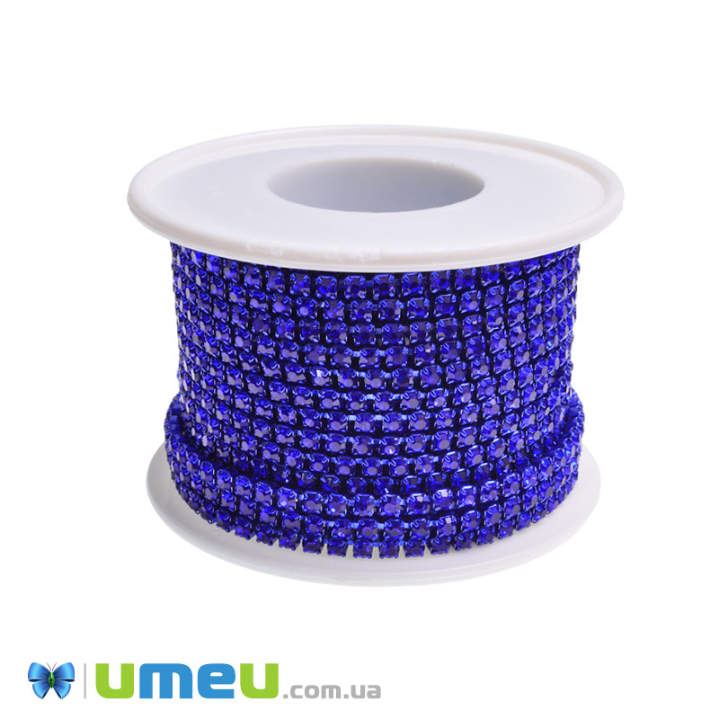 Стразовий ланцюг SS8,5 (2,6 мм), Синя, Стрази скляні сині (ZEP-049295)