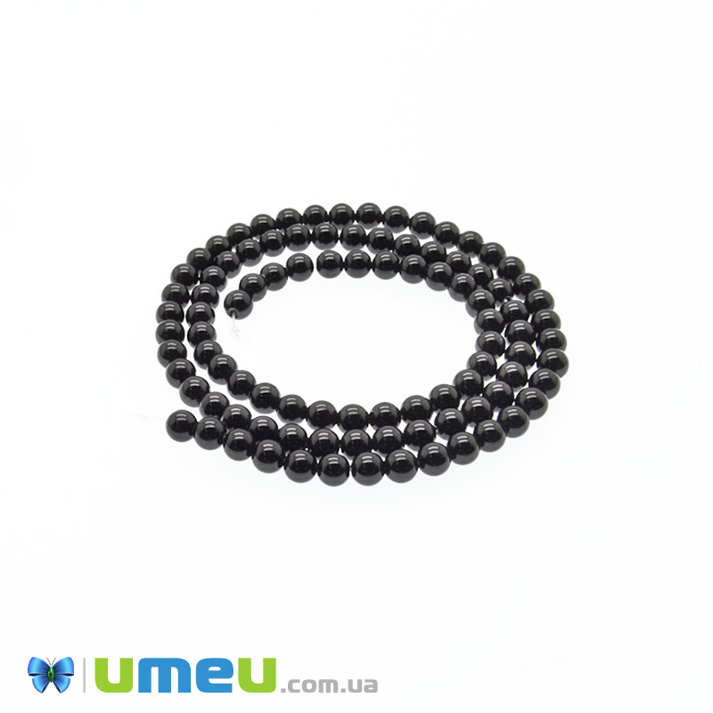 Намистини Агат чорний, Натур. камінь, 4 мм, Круглі (BUS-049730)