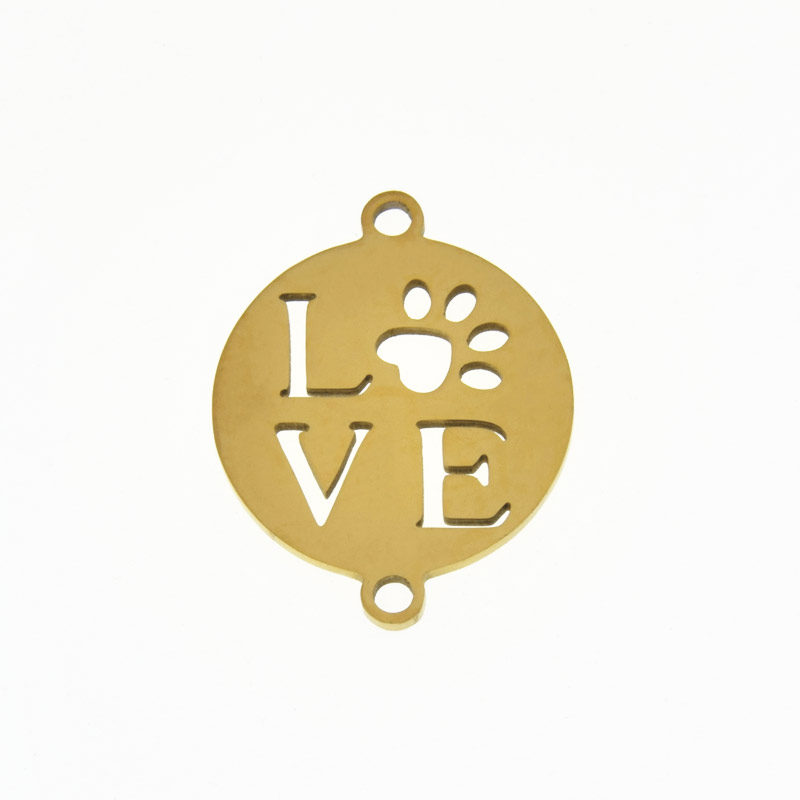 Конектор з нерж. сталі Love і лапка, 20х16 мм, Золото (STL-061408)