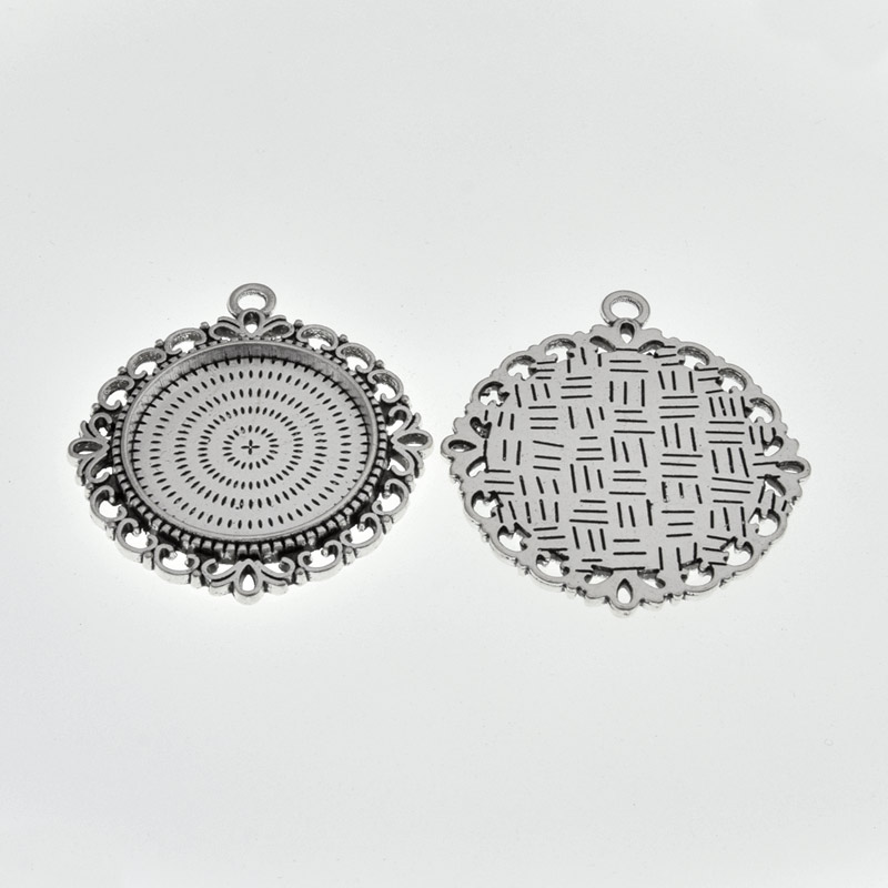 Основа кругла ажурна, 43х38 мм, 25 мм, Античне срібло (OSN-059468)