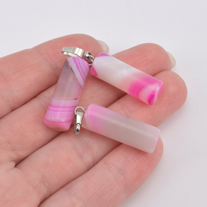 Підвіска Циліндр, Натур. камінь Агат рожевий, 26х8 мм (POD-058606)