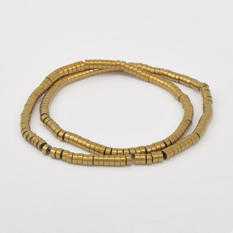 Намистини Гематит, Нат. камінь, Круглі плоскі, 4х2 мм, З покриттям, Золото (BUS-057831)