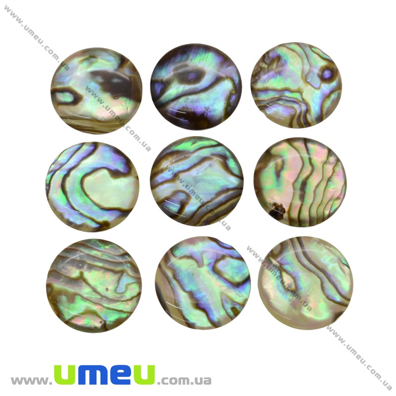 Кабошон нат. камінь Перламутр, Круглий, 15 мм (KAB-012670)