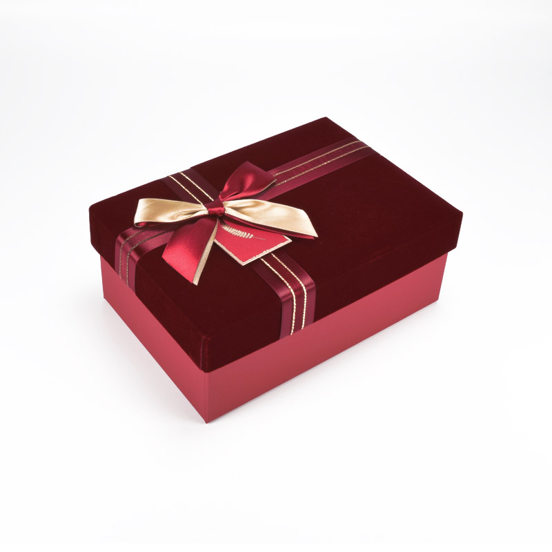 Подарункова коробка Оксамитова прямокутна, 20х14х8 см, Бордова (UPK-060637)