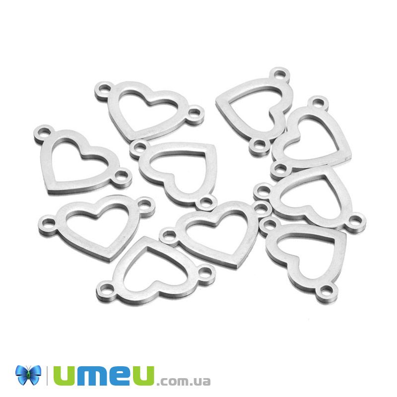 Коннектор из нерж. стали Сердце, 20х12 мм, Темное серебро (STL-039721)