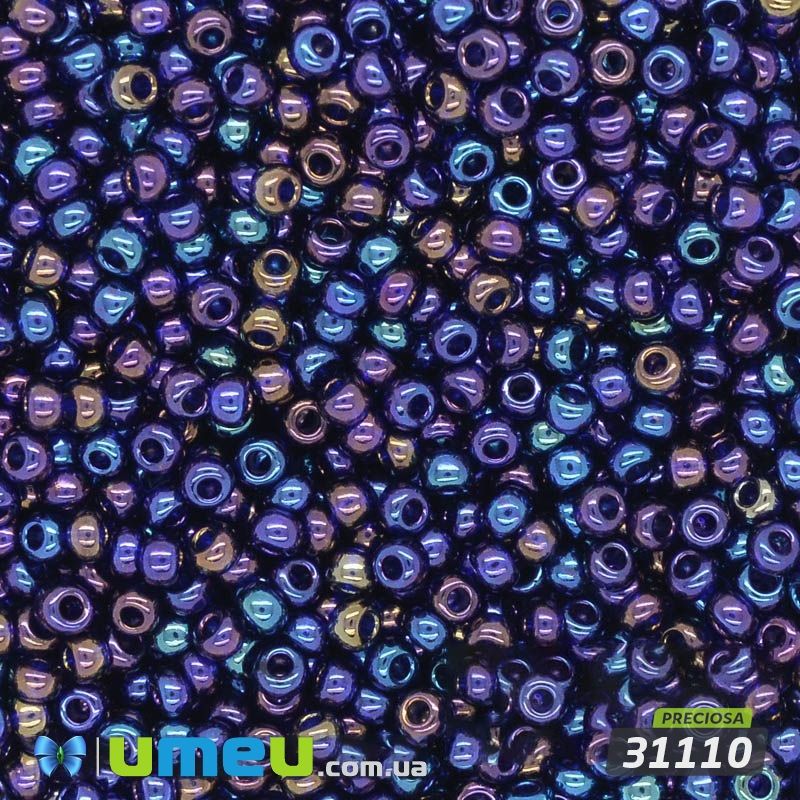 Бісер чеський №755 / 31110, Фиолетово-синій, Прозорий райдужний, 10/0 (BIS-036583)