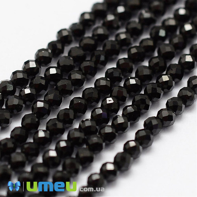 Намистини Шпінель чорна, Натур. камінь, 3х2,5 мм, Круглі грановані (BUS-040886)