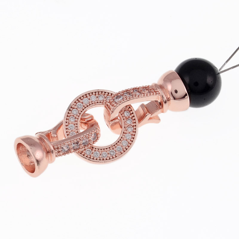 Застёжка, 27х12 мм, Латунь с покрытием 18 kt, Куб. цирконий, Розовое золото (ZAM-055453)