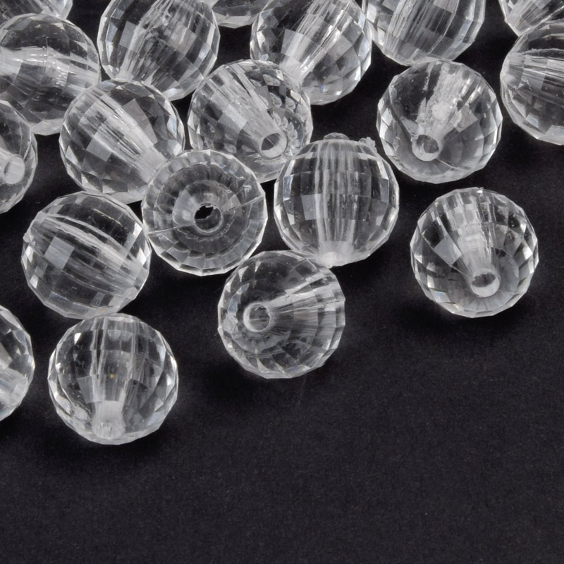 Намистини акрилові, Круглі грановані, 10 мм, Прозорі (BUS-059909)
