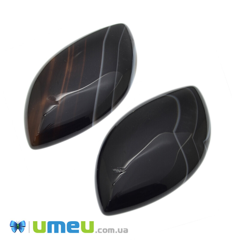 Кабошон нат. камінь Агат чорний 2 сорт, Човник, 48х23 мм (KAB-042583)