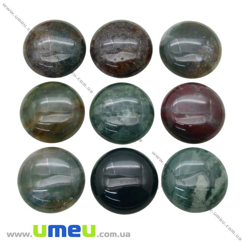 Кабошон нат. камінь Агат моховий, Круглий, 25 мм (KAB-012645)