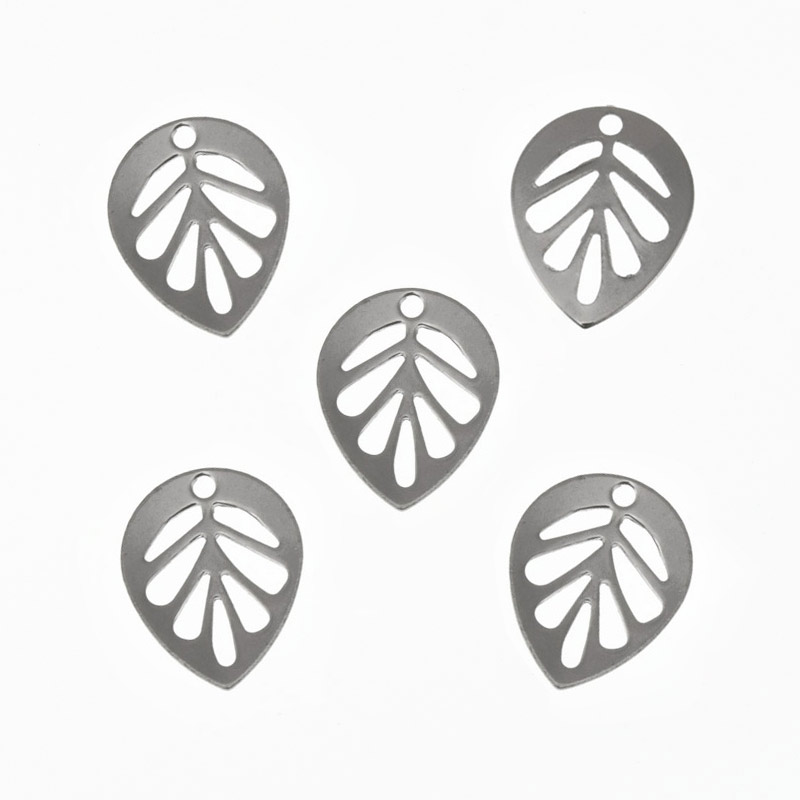 Підвіски з нерж. сталі Листочки, 13х10,5 мм, Темне срібло (STL-061328)
