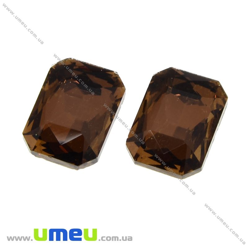 Ріволі скляний, Прямокутний гранований, 14х10 мм, Коричневий (KAB-021982)