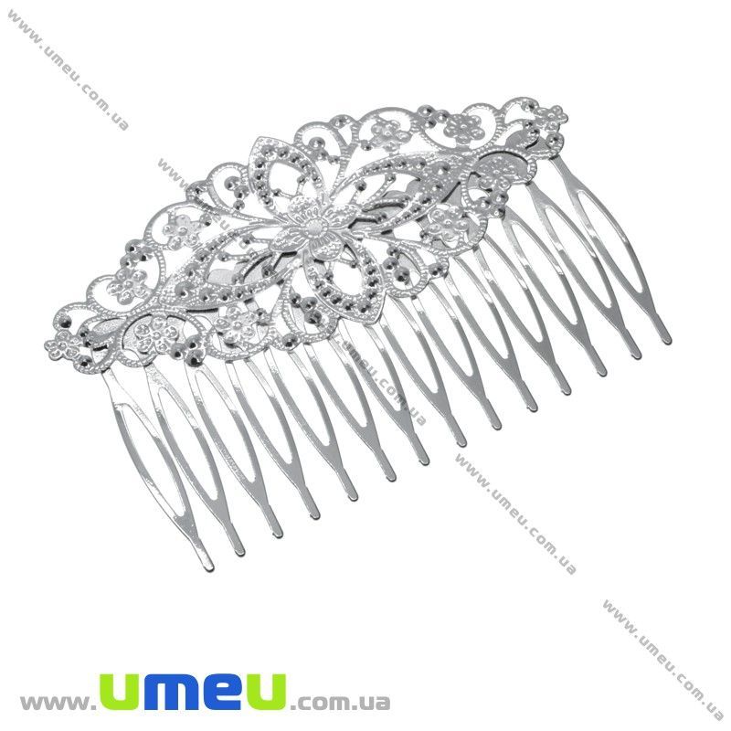 Гребінець металевий ажурний, 81х55 мм, Темне срібло (OSN-015526)