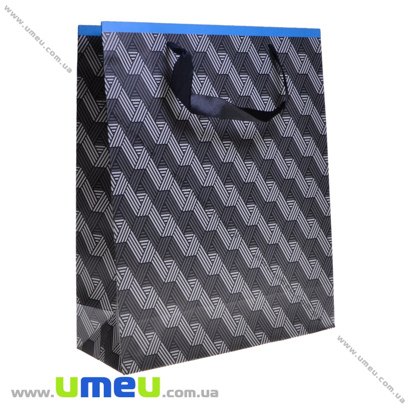 Подарунковий пакет, 32х26х10 см, Чорно-блакитний (UPK-035646)