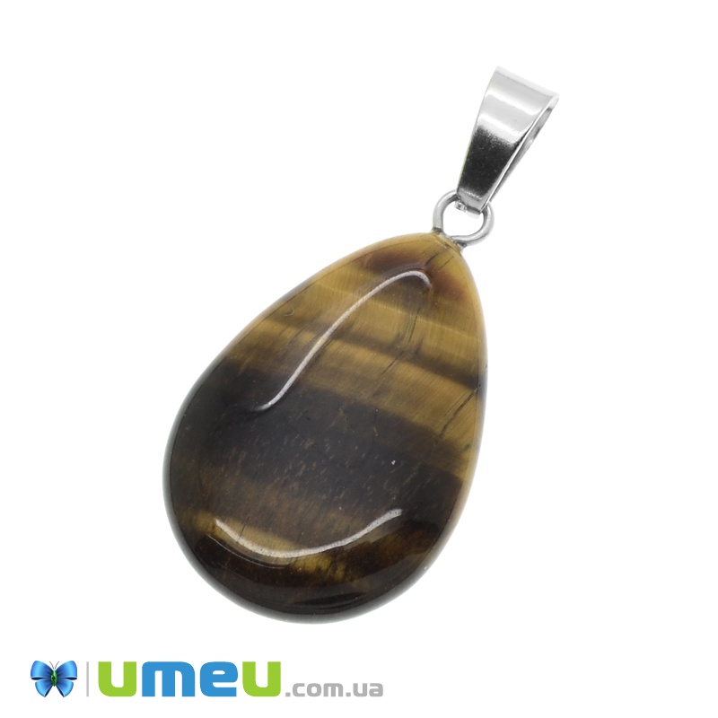 Підвіска Крапля плоска, Натур. камінь Тигрове око, 27х16 мм (POD-037501)