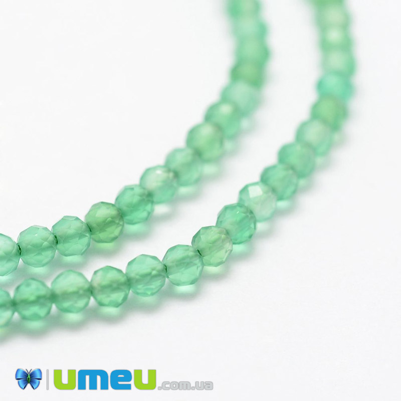 Намистини Агат зелений, 2 мм, Круглі грановані (BUS-040873)