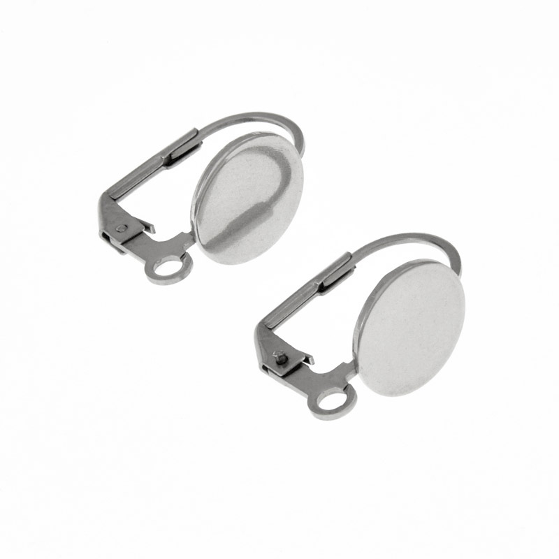 Швензи з нерж. сталі з французьким замком з майданчиком, 18х10 мм, Темне срібло (STL-060521)