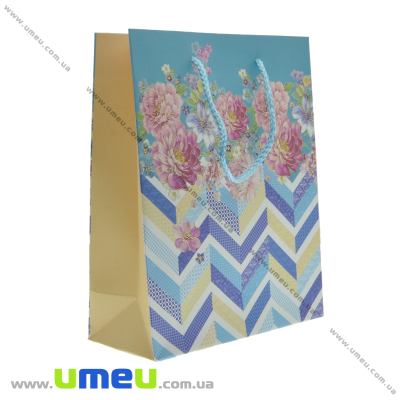 Подарунковий пакет Квіти, 23х18х8 см, Блакитний (UPK-023629)
