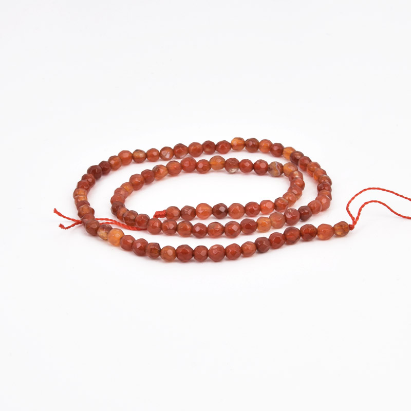 Намистини Агат червоний, Натур. камінь, 4 мм, Круглі грановані (BUS-058187)