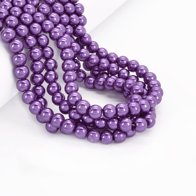 Намистини скляні Перли, 8 мм, Бузкові, Круглі (BUS-052104)