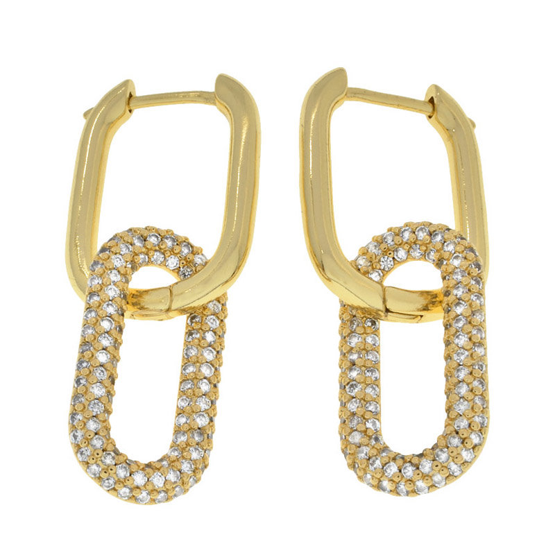 Сережки Huggie Позолота 18 kt зі стразами куб. цирконій, 38х15х3 мм (OSN-053110)