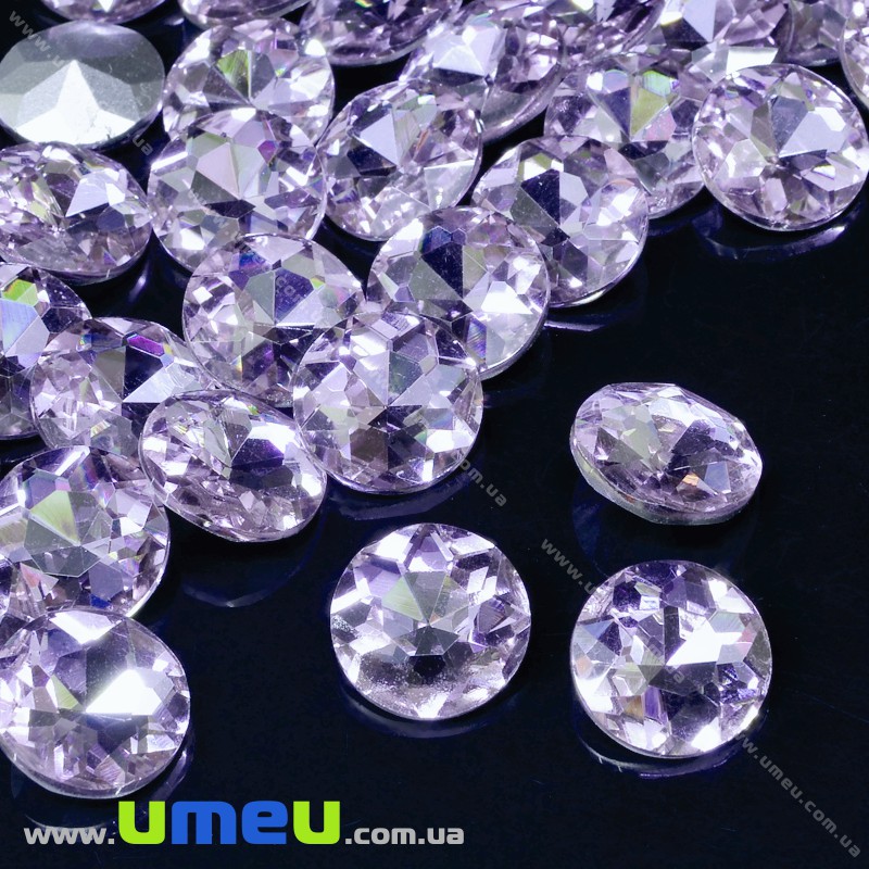 Ріволі скляний, Круглий гранований, Кристал, 12 мм, Бузковий (KAB-033915)