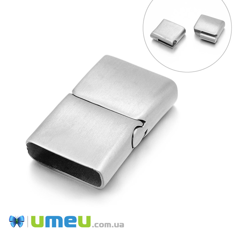 Замок магнітний із нерж. сталі для вклеювання шнура, Темне срібло, 28х17 мм (STL-043623)