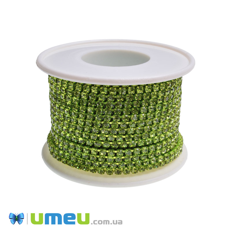 Стразовий ланцюг SS8,5 (2,6 мм), Салатовий, Стрази скляні салатові (ZEP-049298)
