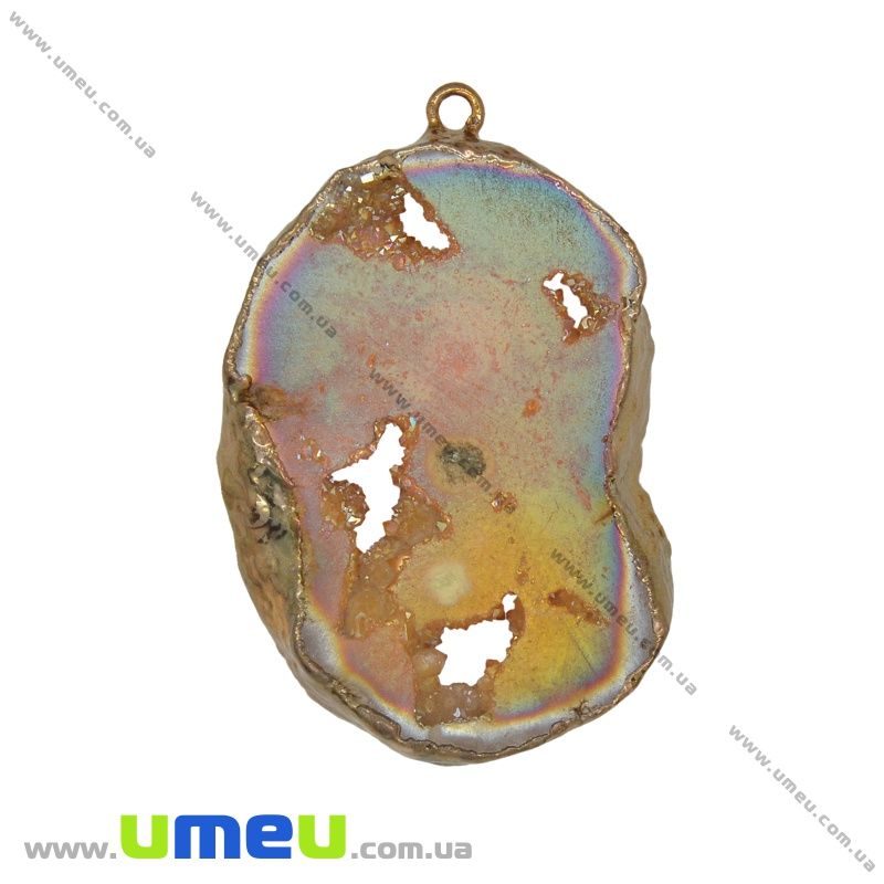 Подвеска из натурального камня, Друза агата, Оранжевая, 59х39 мм (POD-033045)