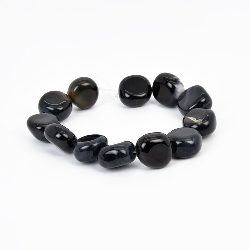 Намистини Агат чорний, Натур. камінь, 13-16 мм, 19 см (BUS-058141)