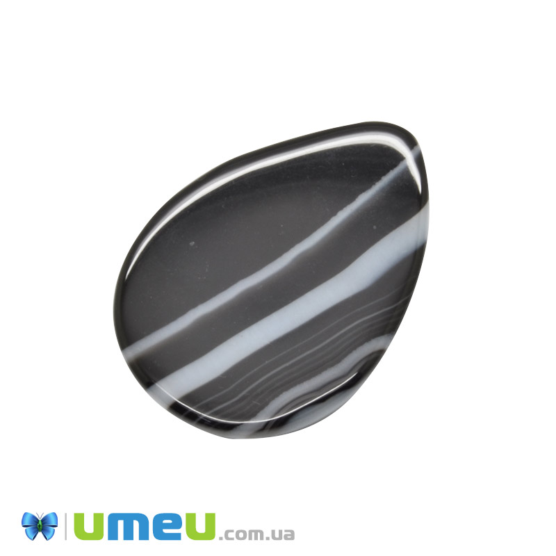 Кабошон нат. камень Агат черный, Капля, 24,9х18,2 мм (KAB-020294)