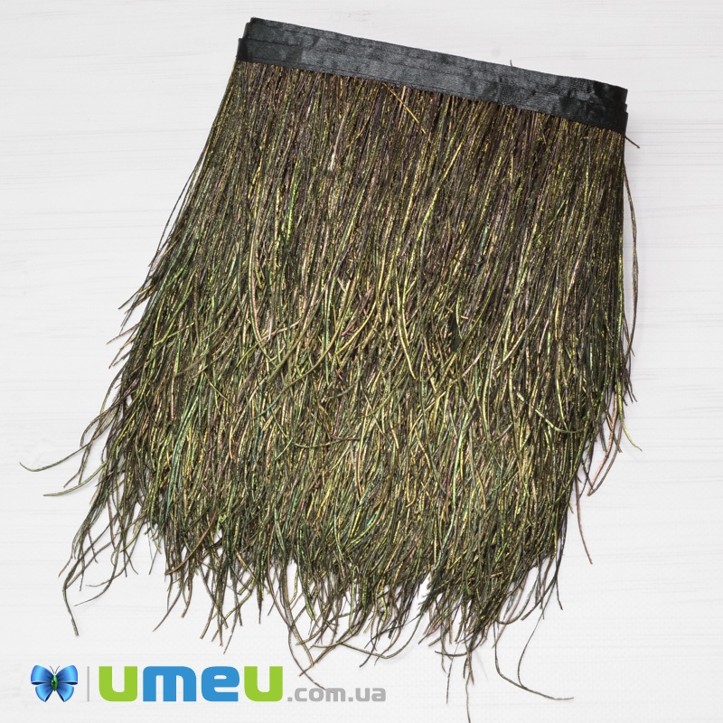 Перья павлина на ленте, 12-16 см, Зеленые натуральные (PER-038986)