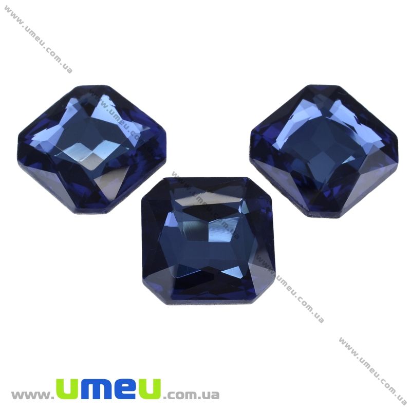 Ріволі скляний, Квадратний гранований, 18х18 мм, Темно-синій (KAB-001967)