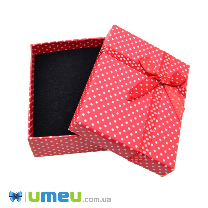 Подарункова коробочка Прямокутна в горошок, 9х7х2,6 см, Червона (UPK-039007)