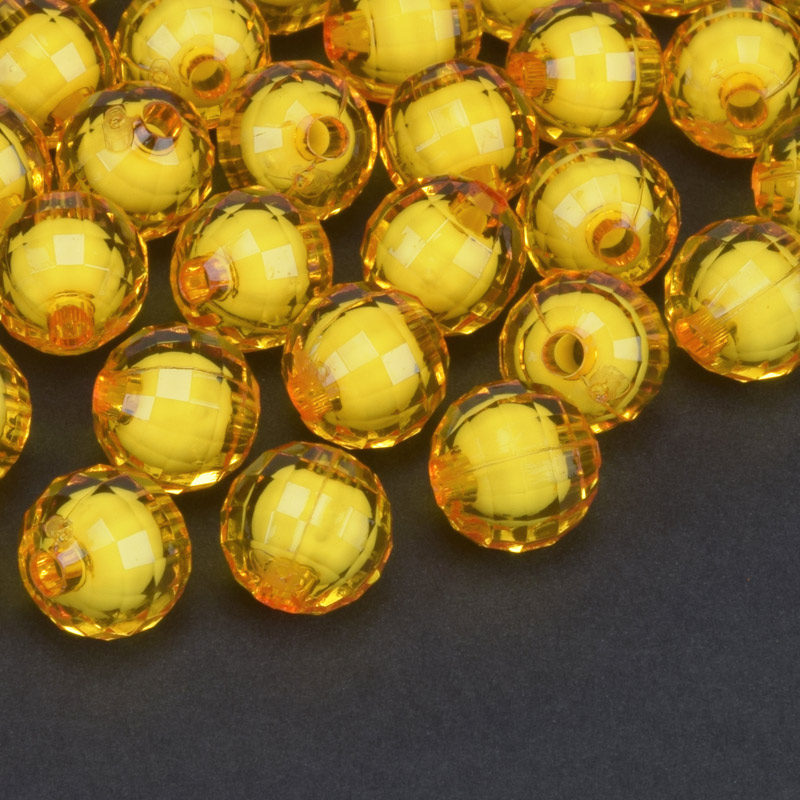 Намистини акрилові, Круглі грановані, 10 мм, Жовті (BUS-059626)