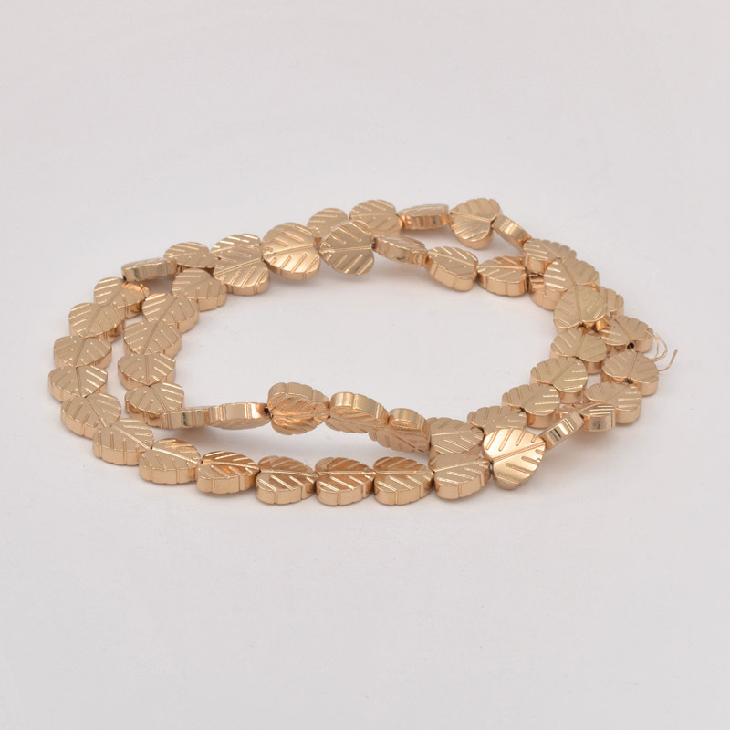 Намистини Гематит, Нат. камінь, Листок, 8х8х2,5 мм, З покриттям, Рожеве золото (BUS-057822)