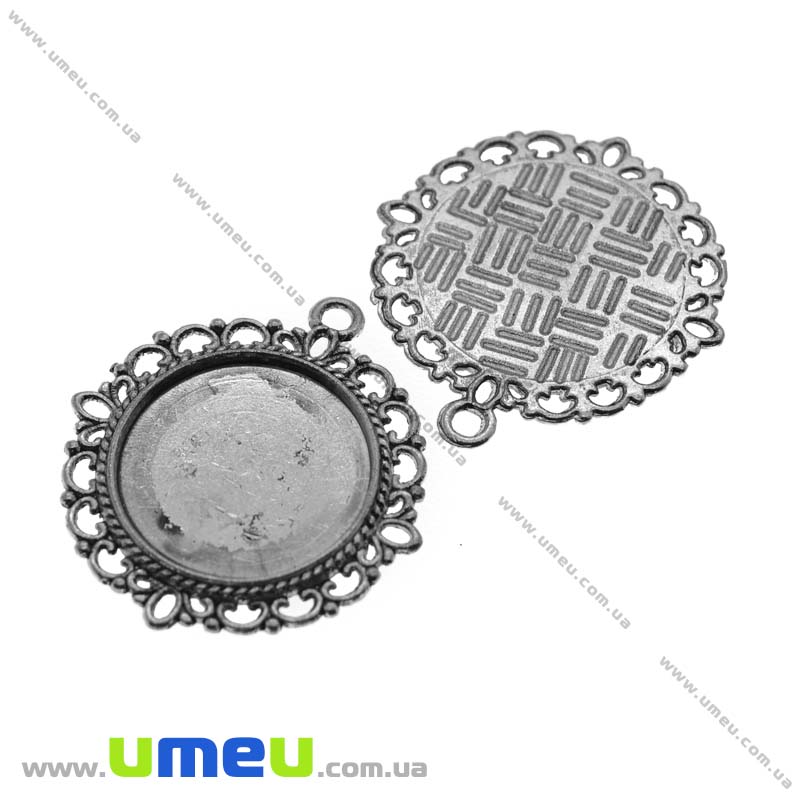 Основа круглая ажурная, 34х31 мм, 20 мм, Античное серебро (OSN-013507)