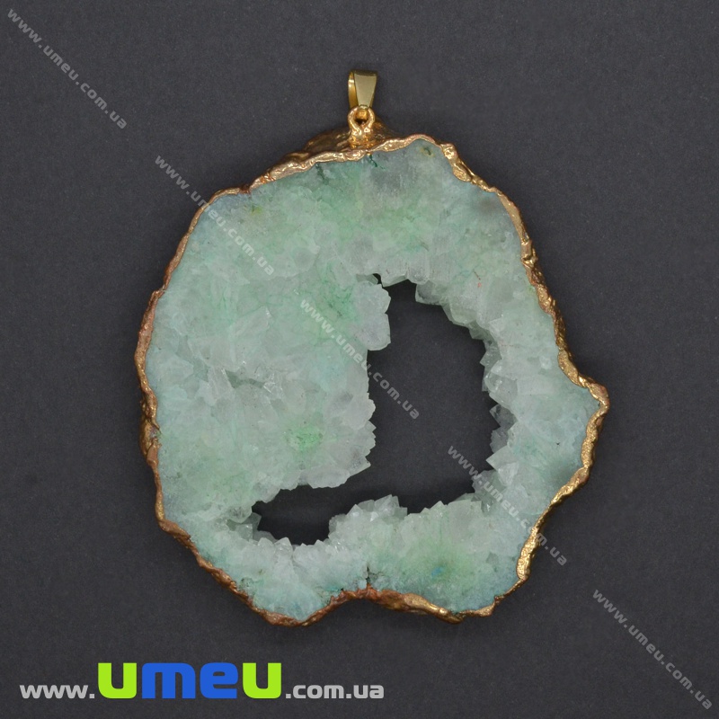 Підвіска з натурального каменю, Друза агату, Салатова, 81х68 мм (POD-036548)