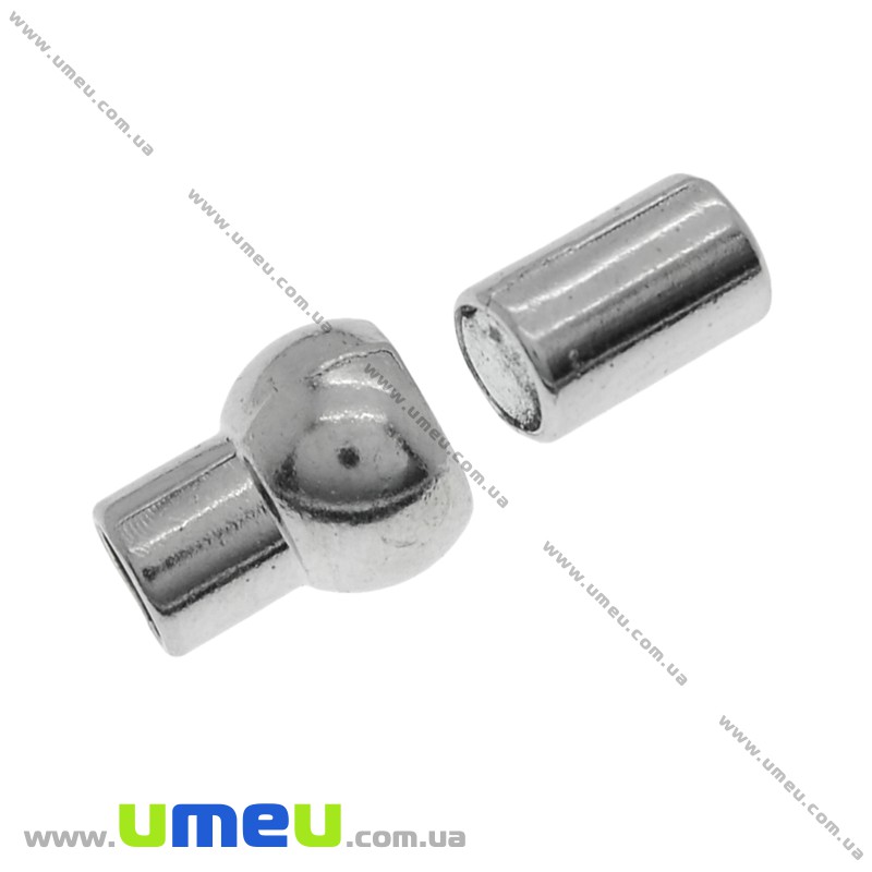 Замок магнітний для вклеювання шнура, Темне срібло, 15х8 мм (ZAM-004153)