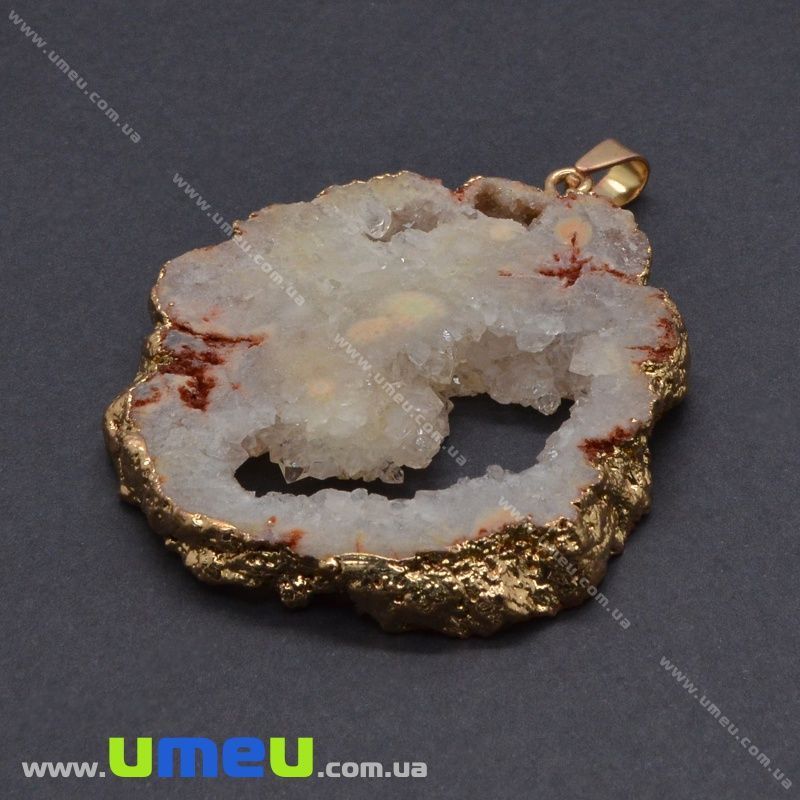 Підвіска з натурального каменю, Друза агату, Бежева, 60х46 мм (POD-031591)