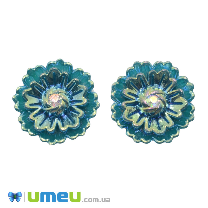 Кабошон з полімерної глини, Квітка смарагдова, 25 мм (KAB-050794)