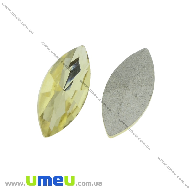 Ріволі скляний, Човник гранований, 10х5 мм, Жовтий світлий (KAB-022009)
